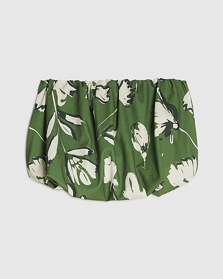 Green Floral Bandeau Bubble Top