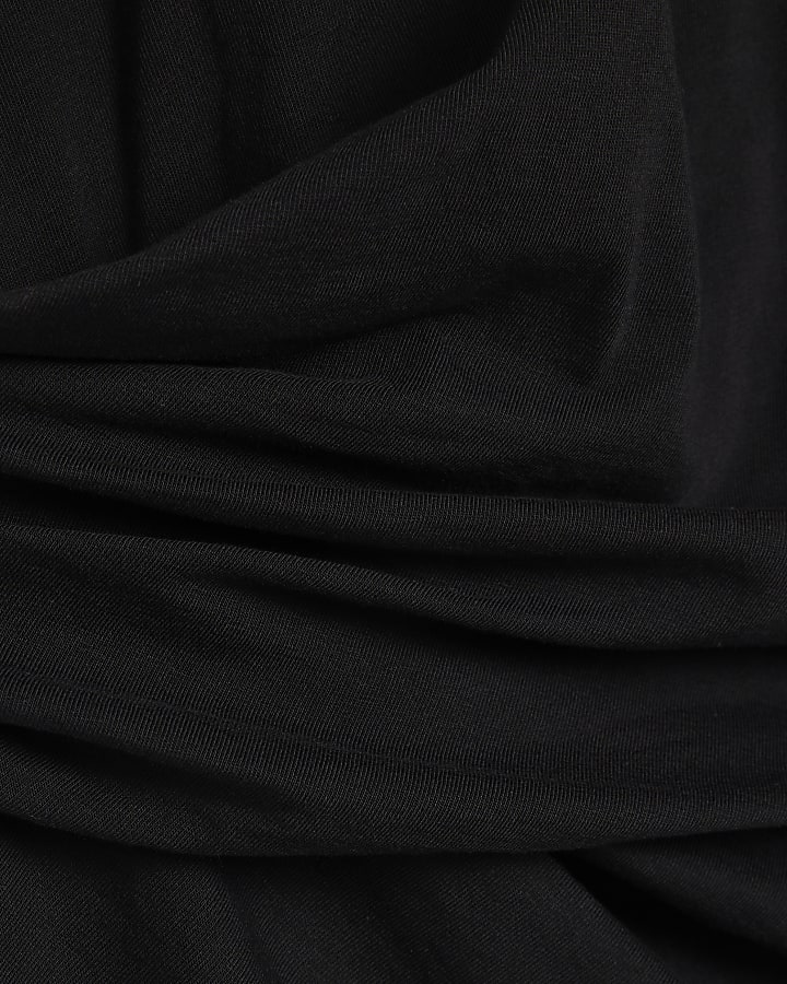 Black Cotton Twist Tuck Side Mini Dress