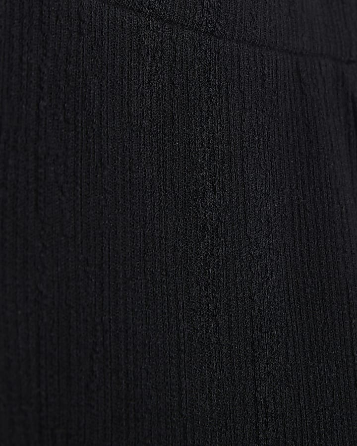 Black Cotton Textured Wide Leg Trousers
