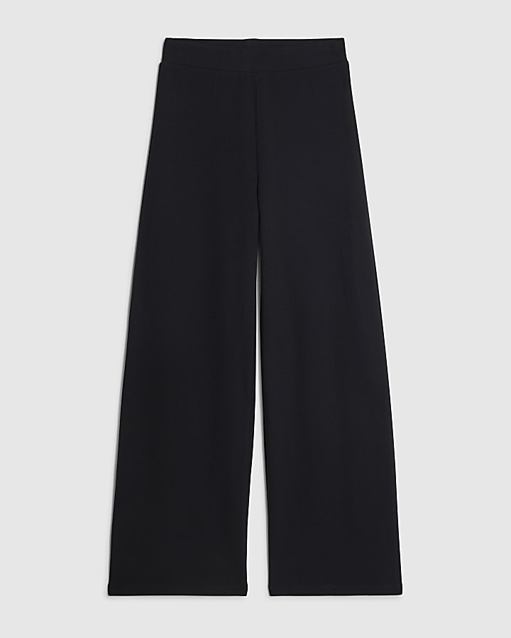 Black Cotton Textured Wide Leg Trousers