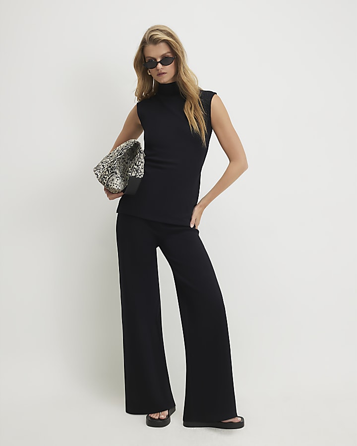 Black Cotton Textured Tie Top