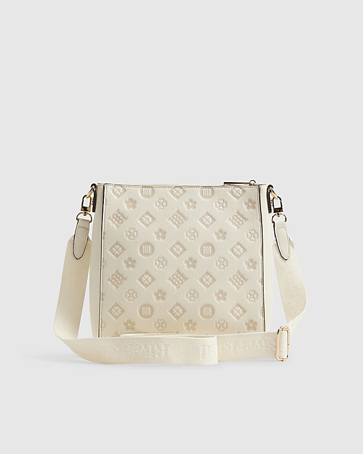 Cream Tonal Monogram Embossed Messenger Bag