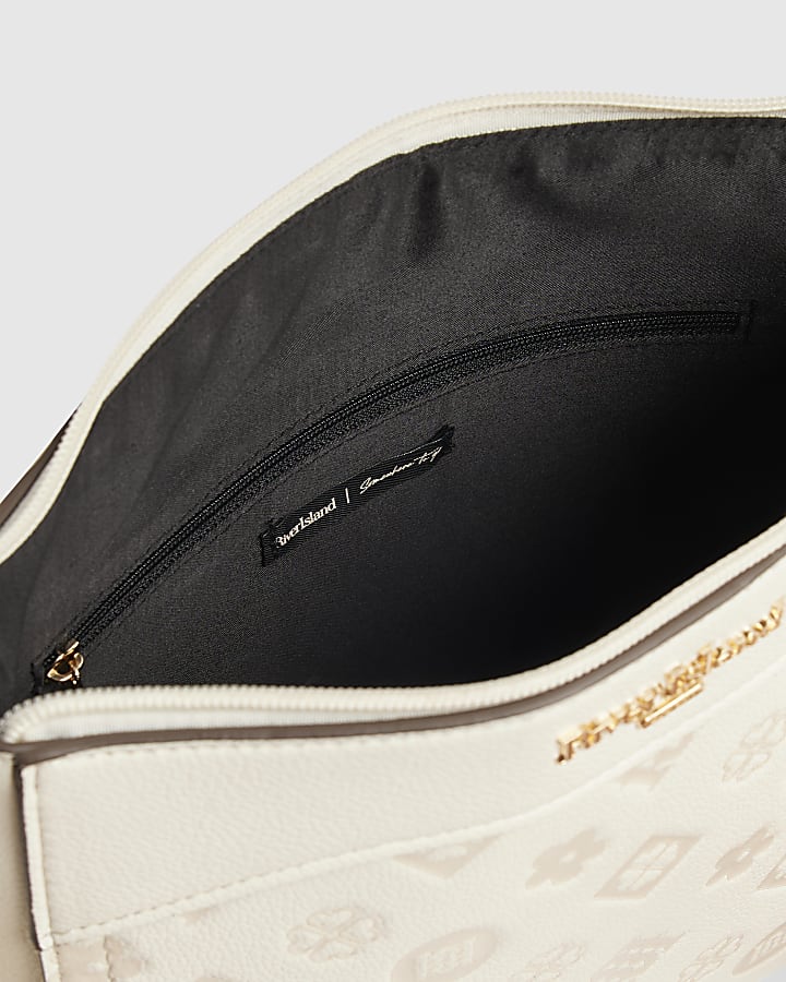 Cream Tonal Monogram Embossed Messenger Bag