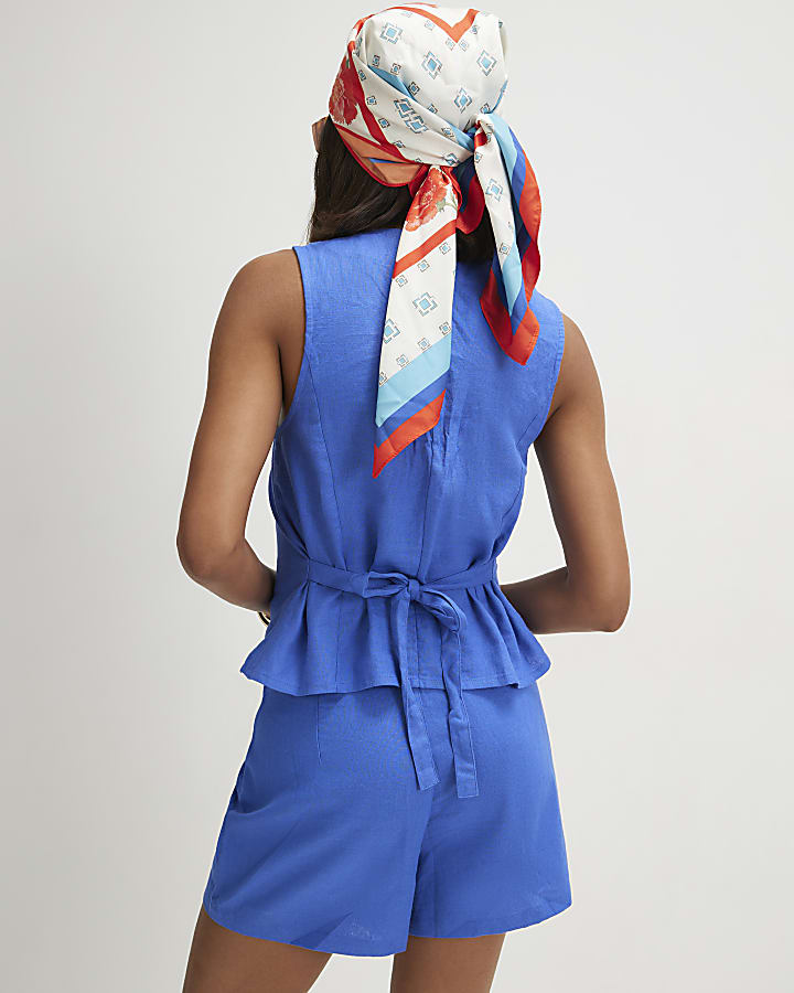 Blue Linen Blend Waistcoat