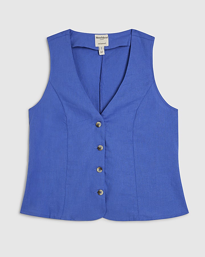 Blue Linen Blend Waistcoat