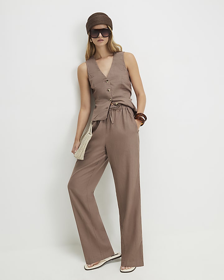 Beige Linen Blend Sleeveless Waistcoat