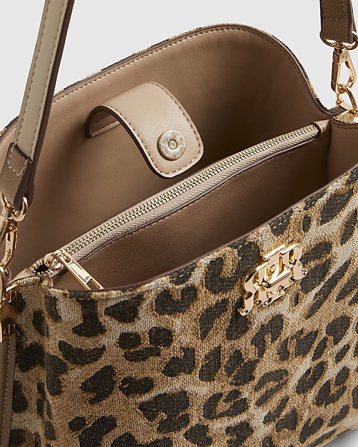 Beige RIR Leopard Jacquard Bucket Bag Bundle
