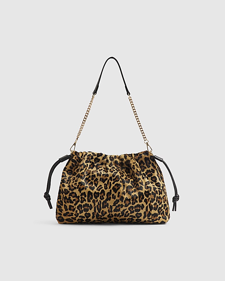 Brown Leopard Print Hair On Leather Pouch