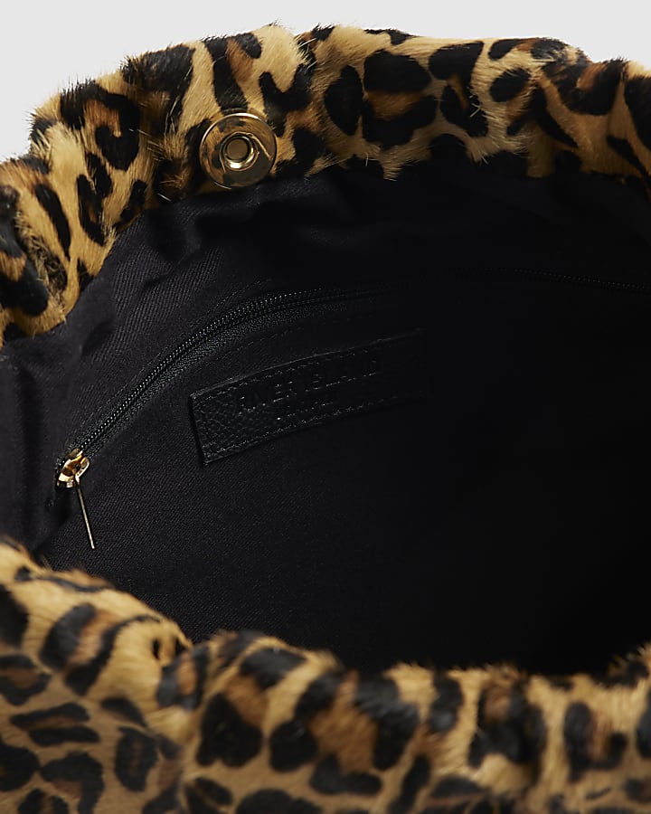 Brown Leopard Print Hair On Leather Pouch