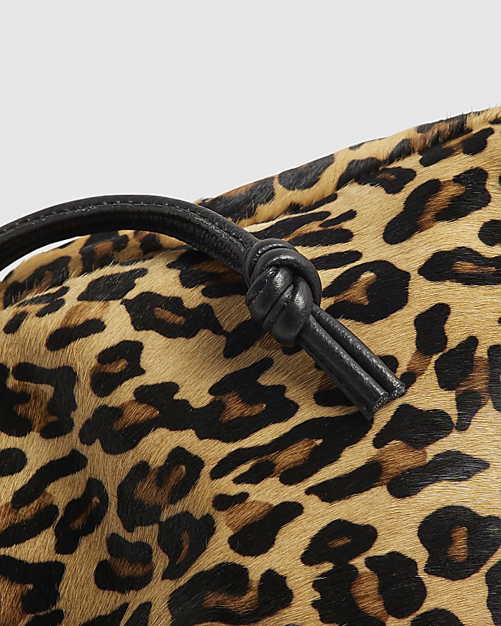 Brown Leopard Print Hair On Leather Pouch