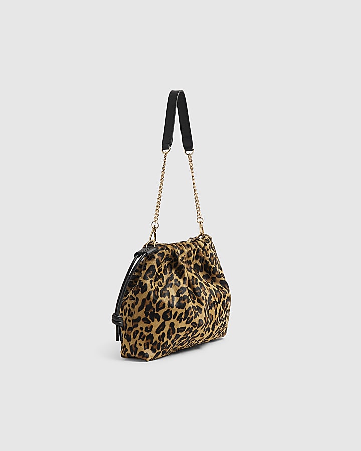 Brown Leopard Print Hair On Leather Pouch