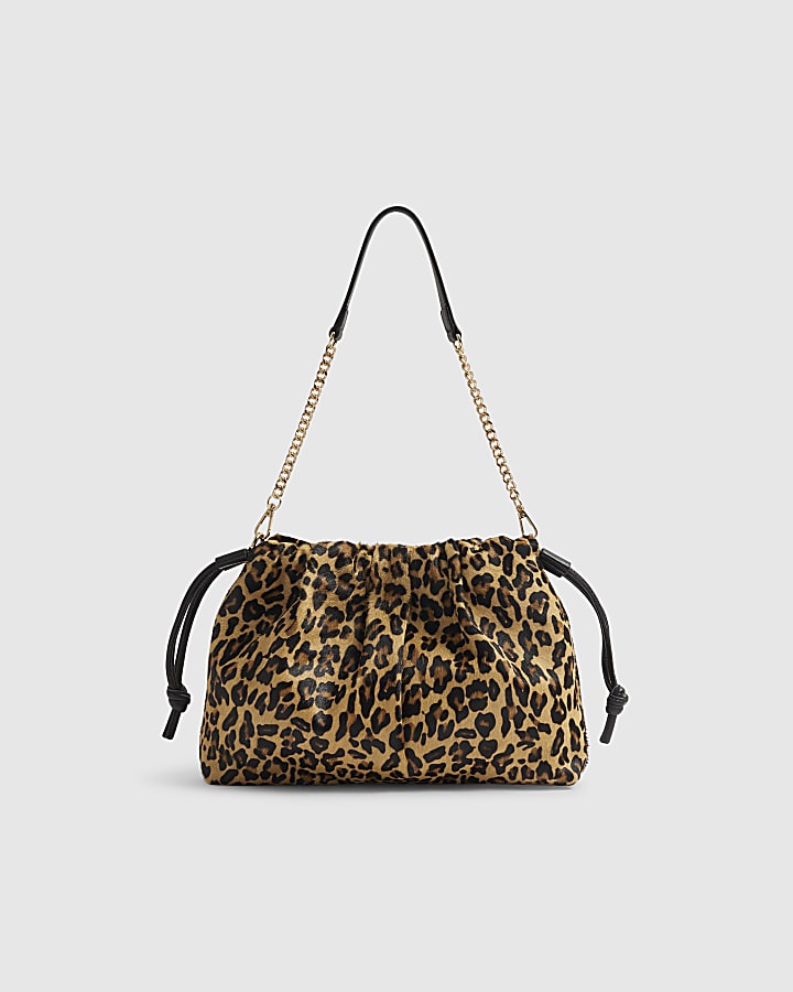 Brown Leopard Print Hair On Leather Pouch