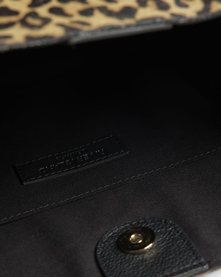 Brown Leopard Print Hair On Leather Bag