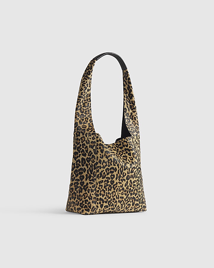 Brown Leopard Print Hair On Leather Bag