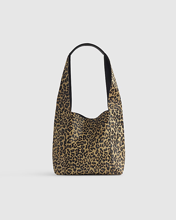 Brown Leopard Print Hair On Leather Bag
