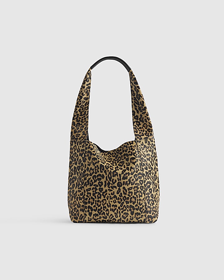 Brown Leopard Print Hair On Leather Bag