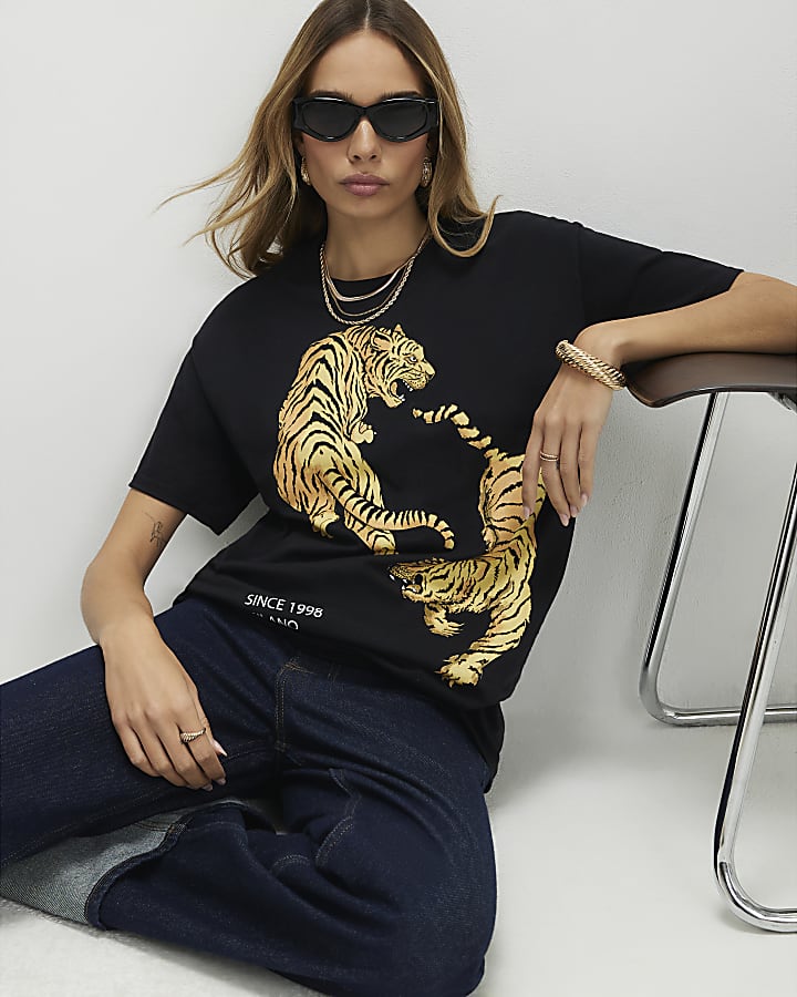 Black Mirror Print Tiger T-shirt