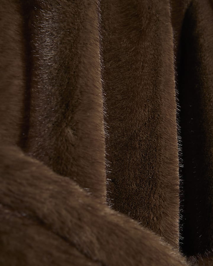 Brown Faux Fur Belted Robe Coat