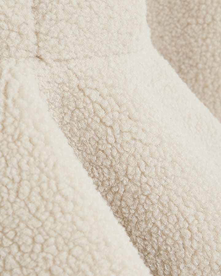 Cream Collarless Borg Peplum Jacket