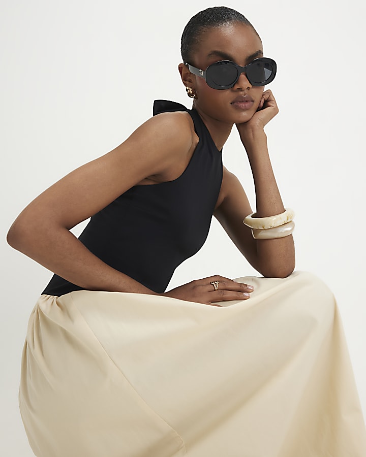 Beige Racer Neck Hybrid Midi Dress