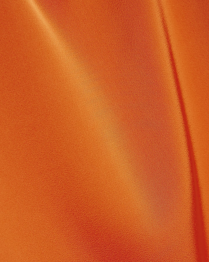 Orange Satin Feather Trim Mini Shift Dress