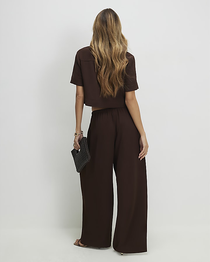 Brown Elasticated Wide Leg Trousers