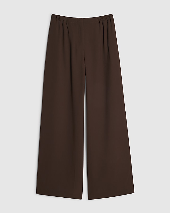 Brown Elasticated Wide Leg Trousers