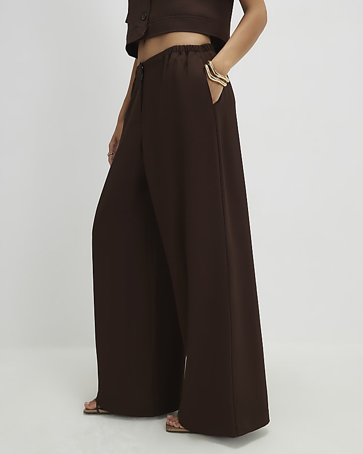 Brown Elasticated Wide Leg Trousers