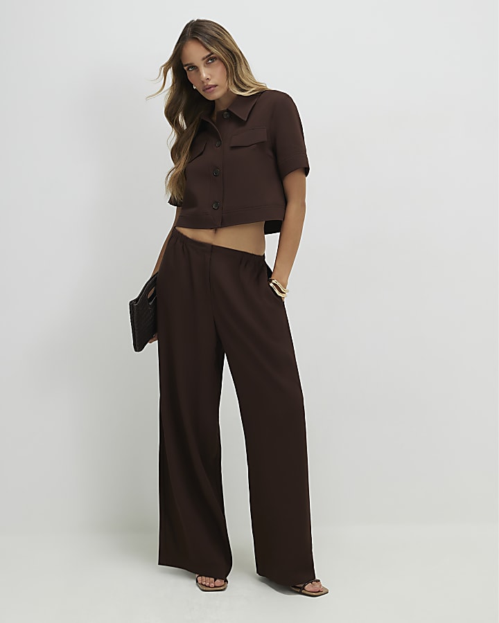 Brown Elasticated Wide Leg Trousers