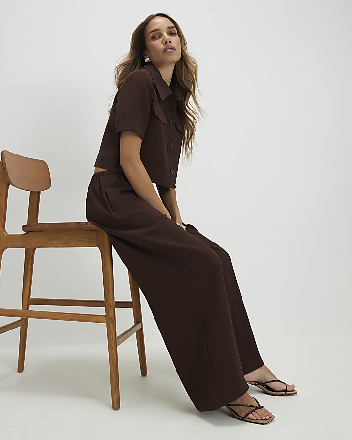 Brown Elasticated Wide Leg Trousers