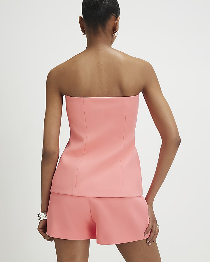 Pink Tailored Button Front Bandeau Top