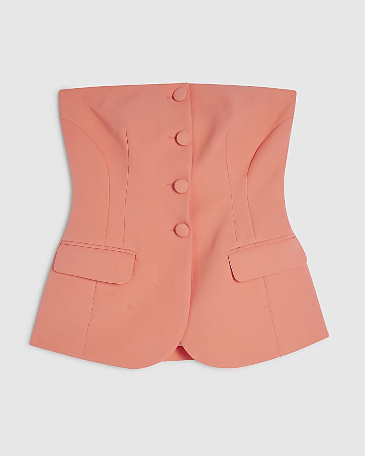 Pink Tailored Button Front Bandeau Top