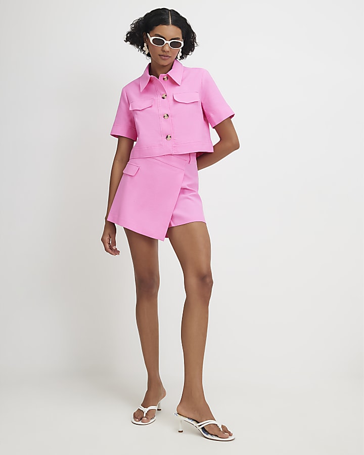 Pink Linen Blend Pocket Detail Jacket