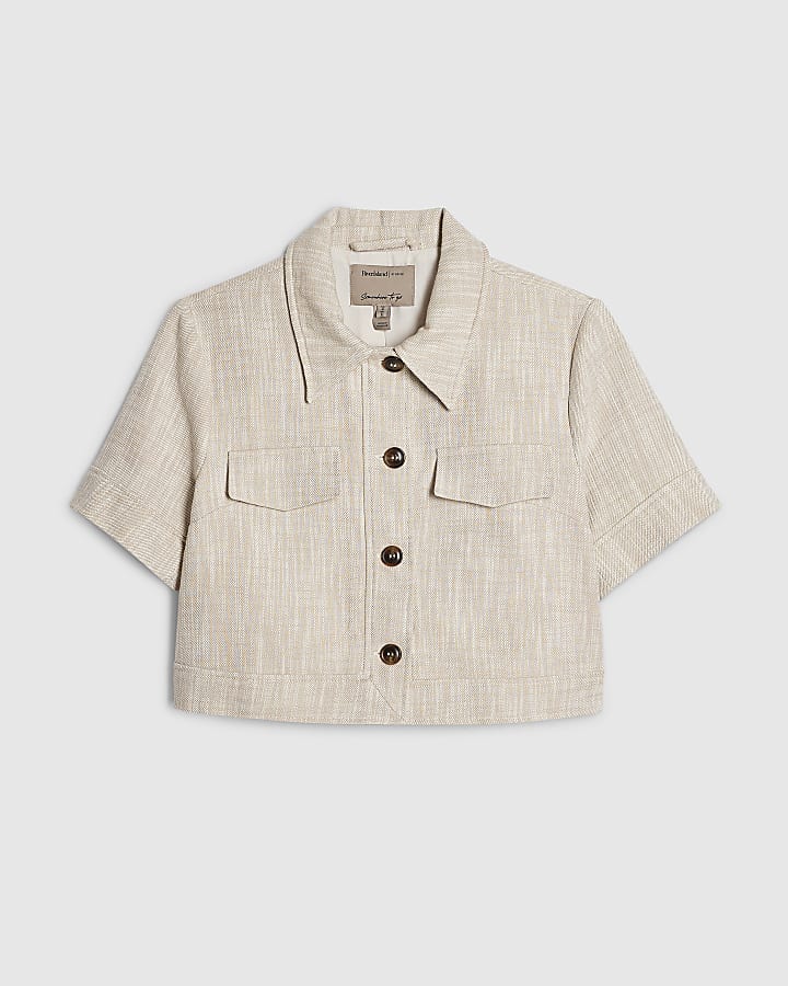 Beige Cotton Pocket Detail Jacket