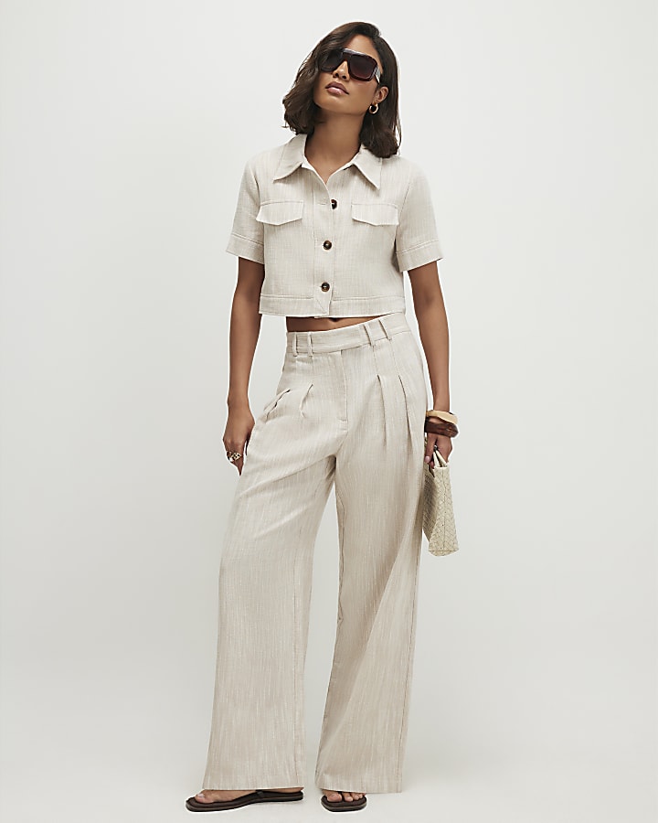 Beige Cotton Pocket Detail Jacket