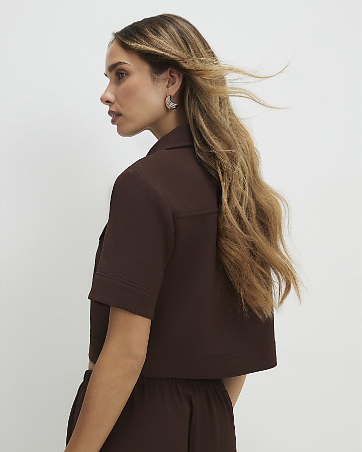 Brown Short Sleeve Cropped Jacket