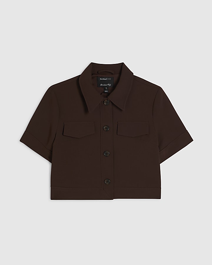 Brown Short Sleeve Cropped Jacket