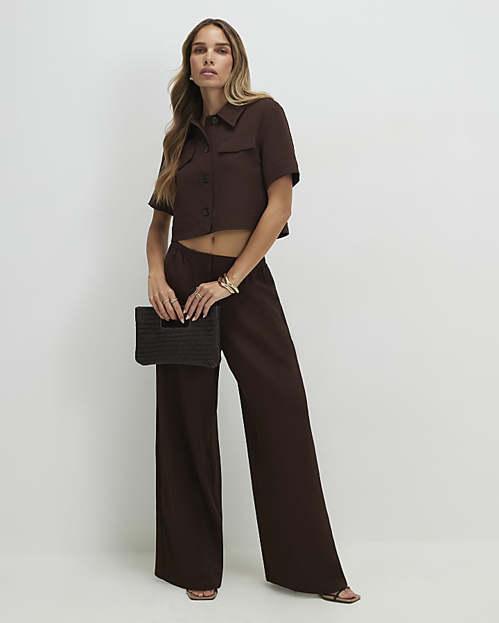 Brown Short Sleeve Cropped Jacket