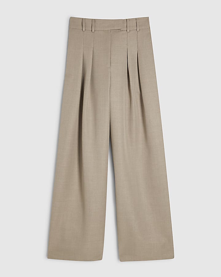 Beige Wide Leg Trousers