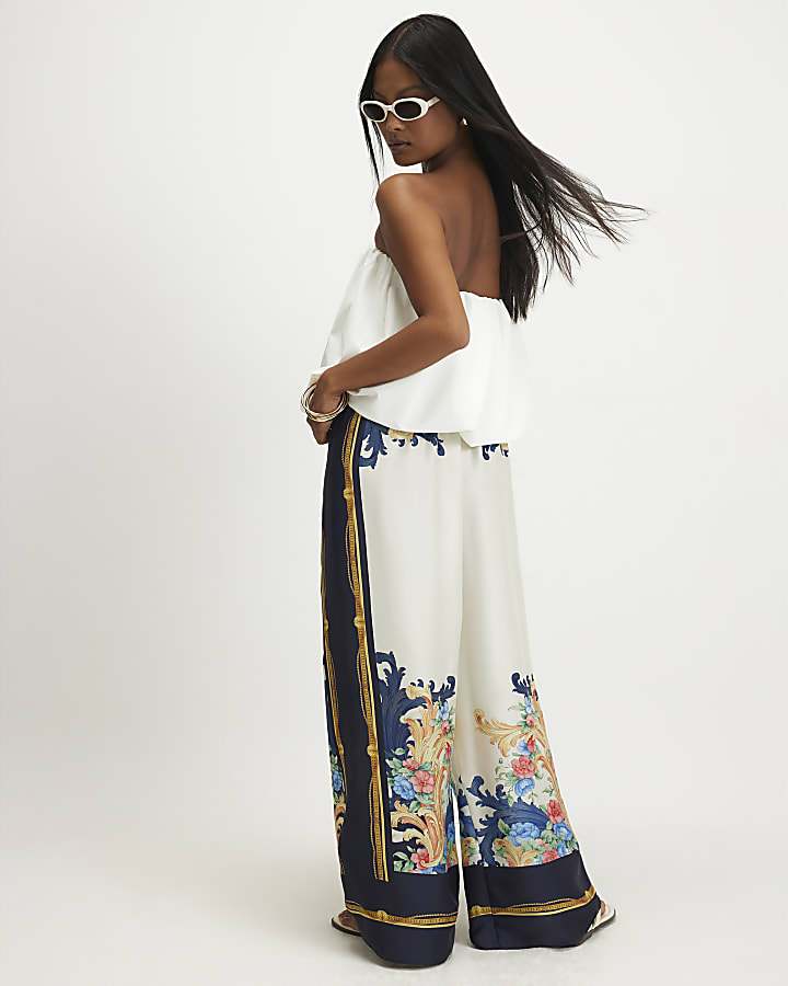 Petite Yellow Satin Paisley Wide Leg Trousers