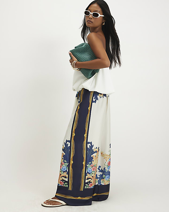 Petite Yellow Satin Paisley Wide Leg Trousers