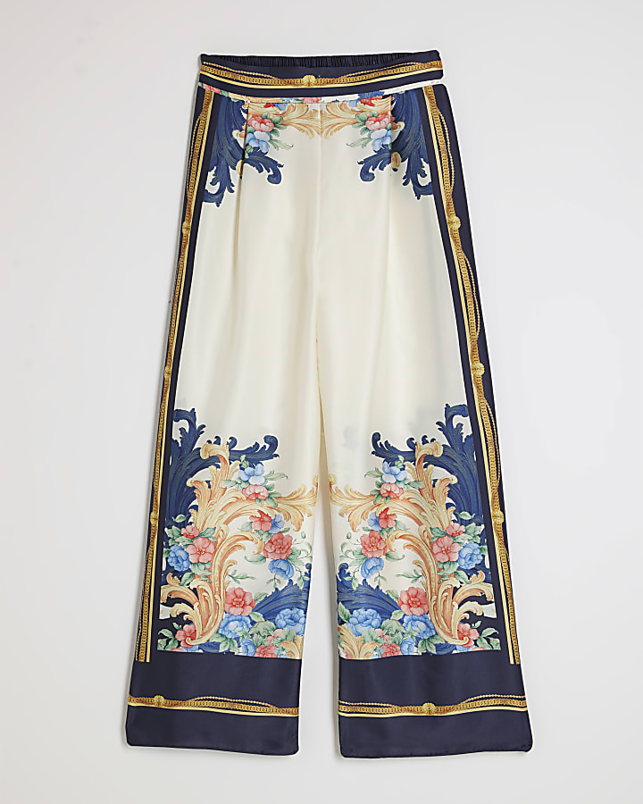 Petite Yellow Satin Paisley Wide Leg Trousers