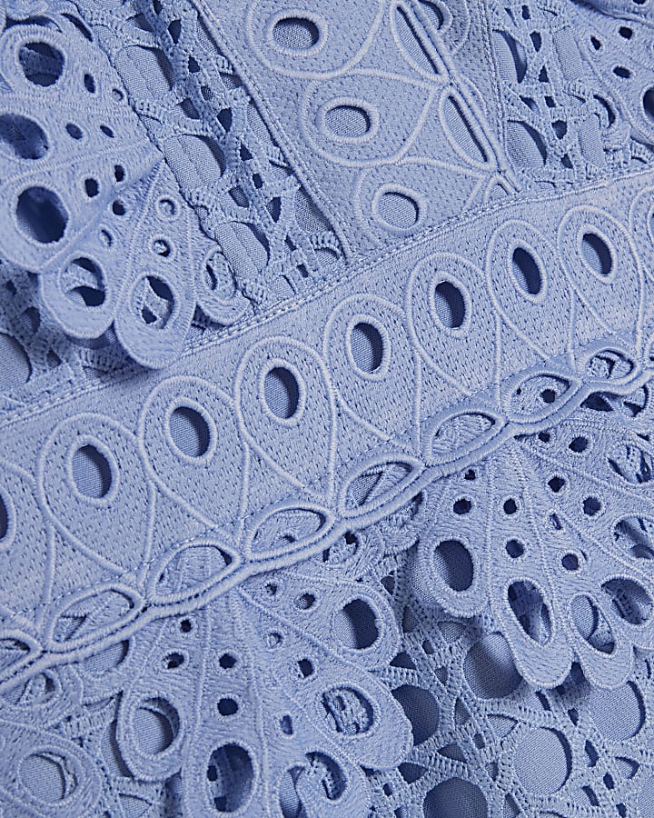 Blue Broderie Midi Dress
