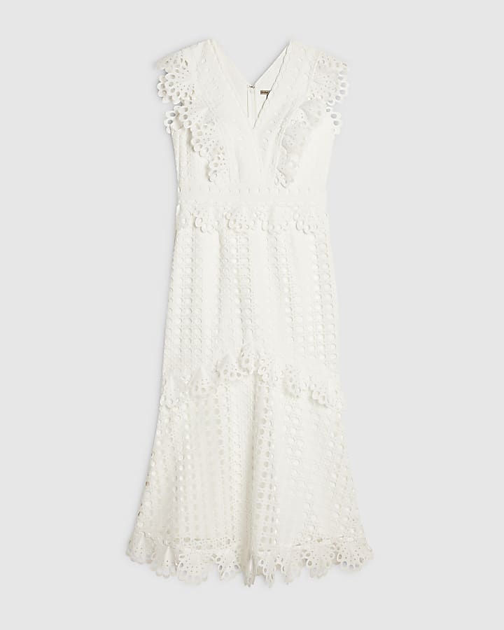 White Broderie Midi Dress