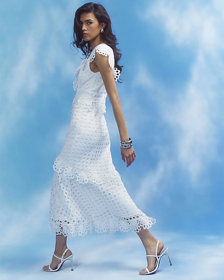 White Broderie Midi Dress