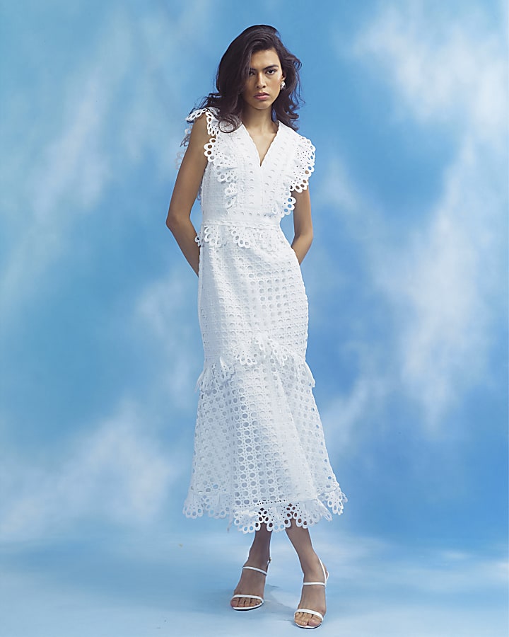 White Broderie Midi Dress