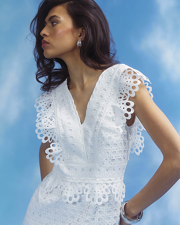 White Broderie Midi Dress