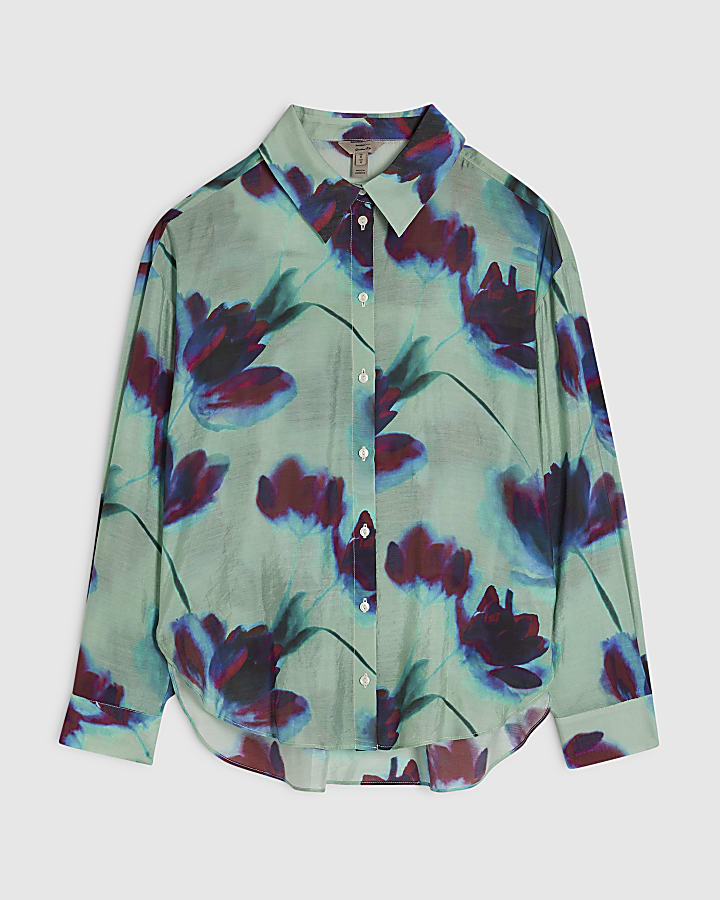 Blue Floral Long Sleeve Blouse