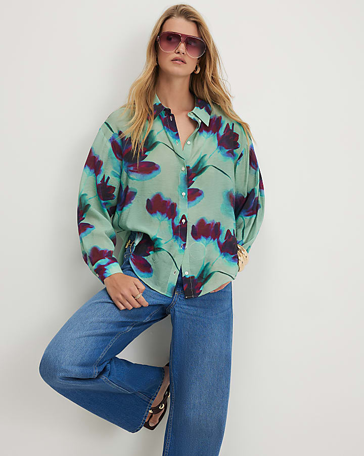 Blue Floral Long Sleeve Blouse