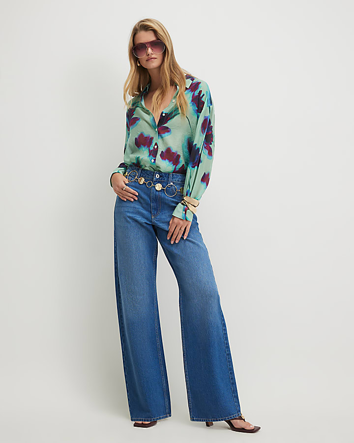 Blue Floral Long Sleeve Blouse